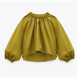 Zara Poplin Olive Green Top